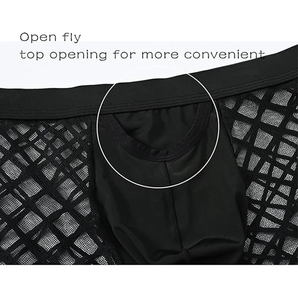 Zonbailon Men’s Underwear Sexy Mesh See Thru Boxer Briefs Breathable Lace Shorts for Men with Open Fly Pouch