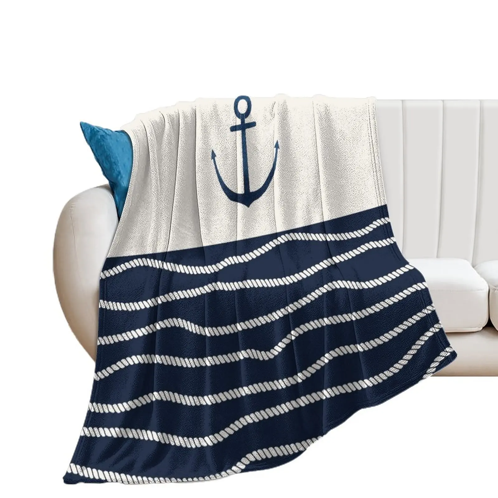 

Rope and Anchor Pattern Throw Blanket Shaggy Loose Blankets For Bed Blankets