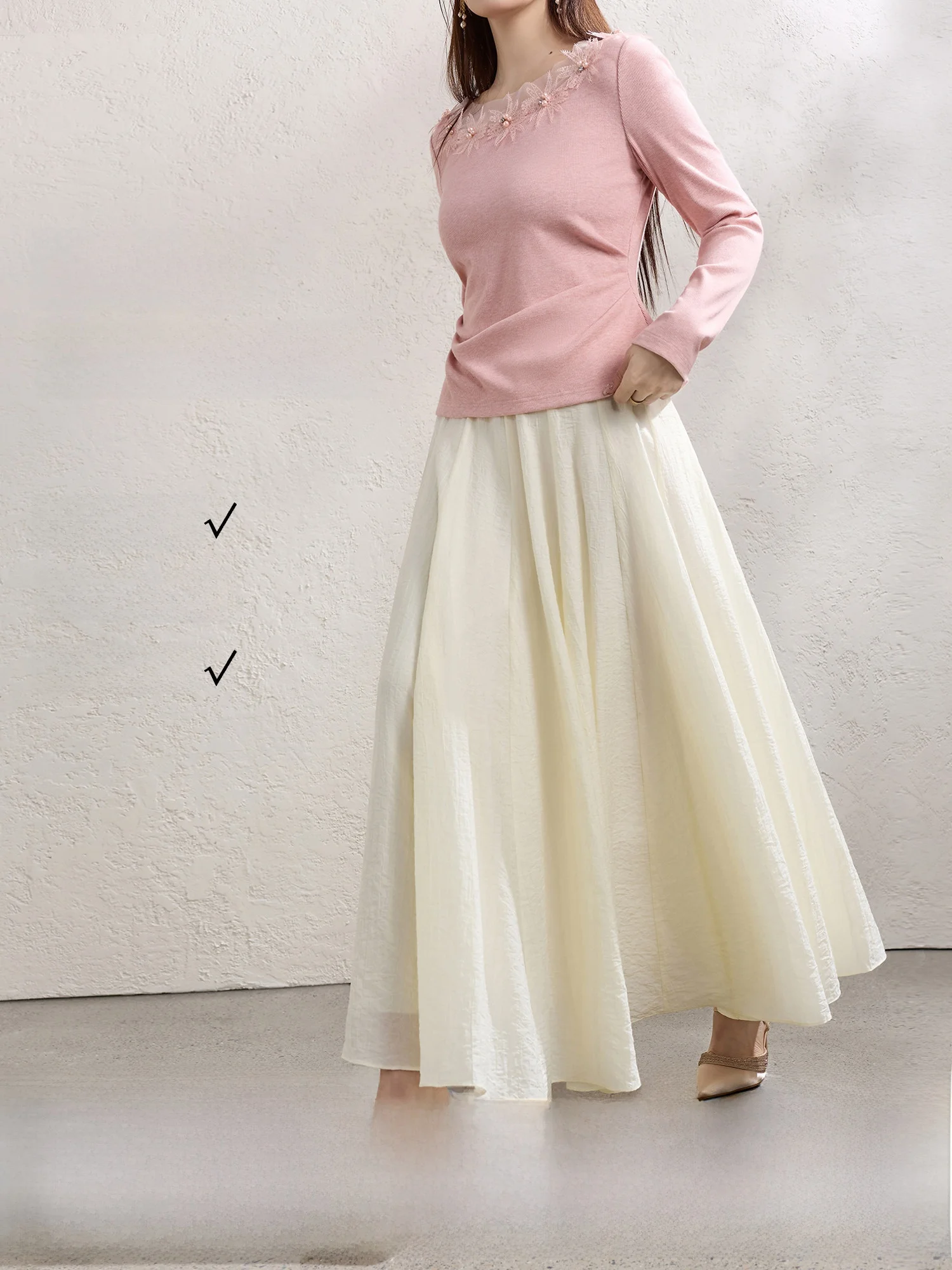 

Blue Language Large Size A-Line Umbrella Skirt Midi Skirt Tan Texture New Arrival Spring High Waist Commute Artistic Sle