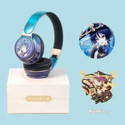Genshin Headphone Wanderer Headphone Game Impact Cosplay Portable Wireless Bluetooth Stereo Foldable Headset Adjustable Earphone