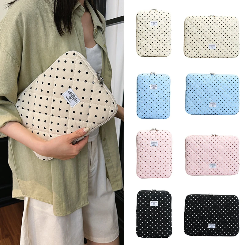 Cute Japanese Style Polka Dot Laptop Bag Korean Sweet Girl Tablet Sleeve Fit 11inch iPad 13/14 Inch Notebook Carrying Case