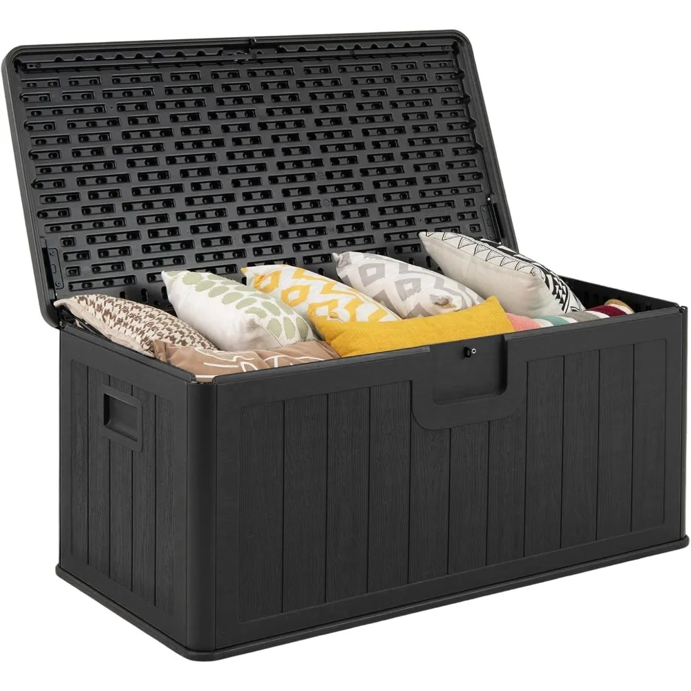 صندوق تخزين خارجي سعة 100 جالون، مقعد تخزين خارجي من الراتنج مع غطاء قابل للقفل، صندوق سطح مقاوم للماء لأدوات الحدائق، Po