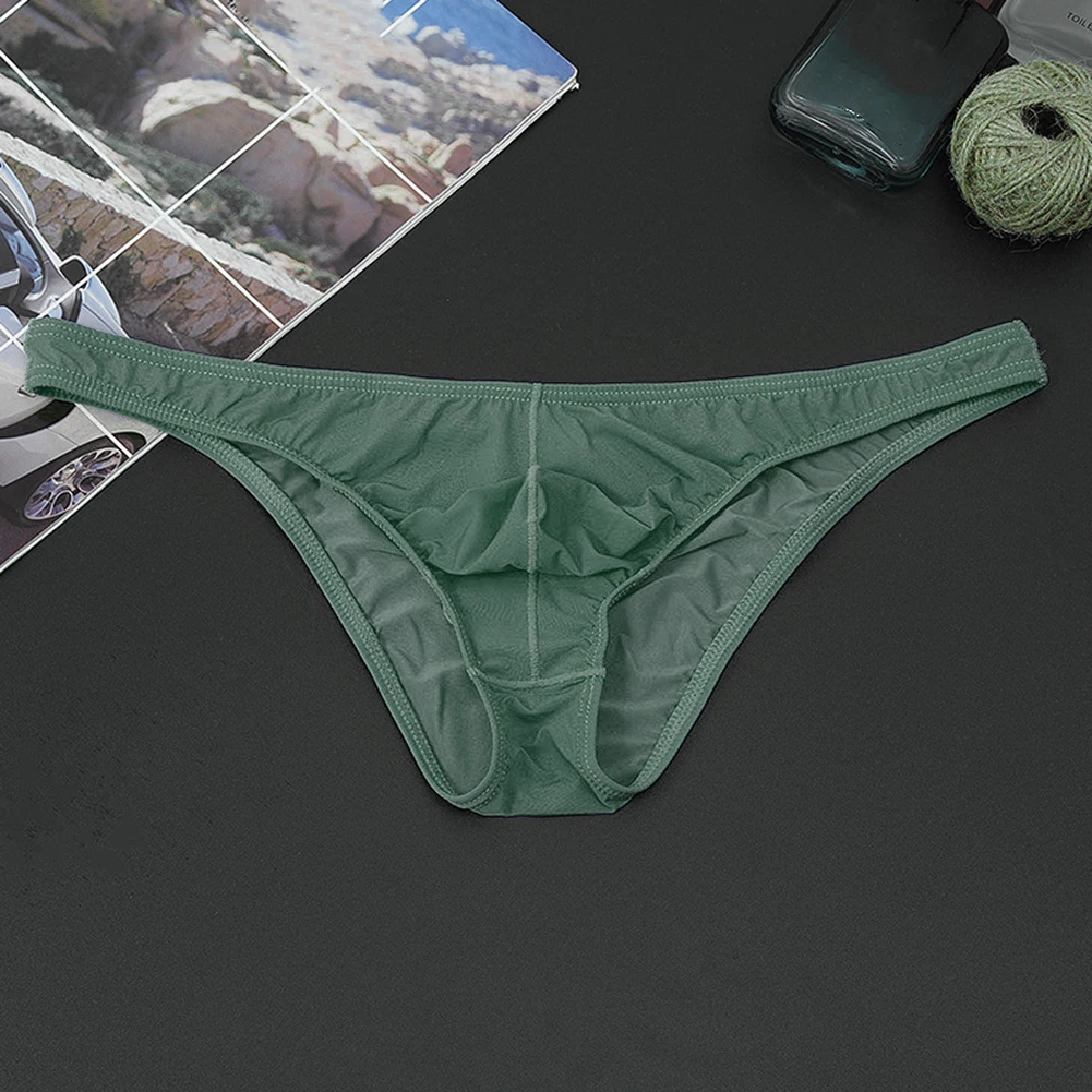 Men's Sexy Briefs Solid Ice Silk Lingerie Low-Rise Panties See-Through Pouch Underwear Breathable Pouch Ultra Thin Underpants