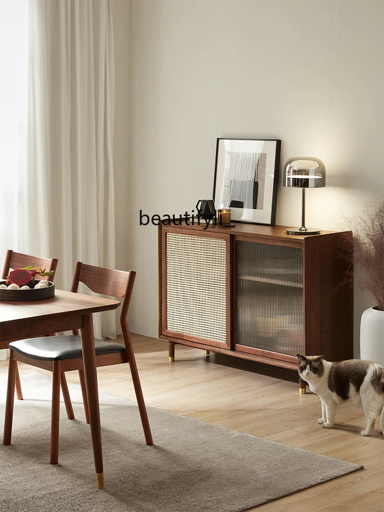 Nordic storage cabinet solid wood light luxury storage cabinet simple multifunctional living room dining room sideboard