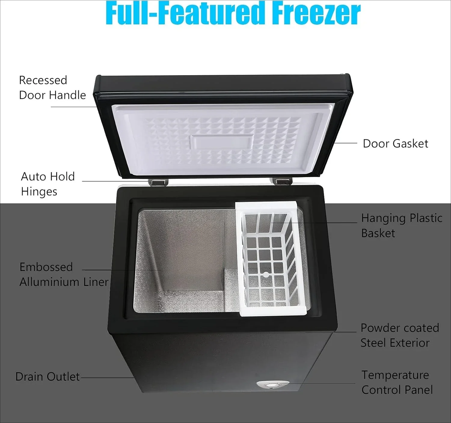 فريزر الصدر، فريزر صغير أسود عميق 3.5 قدم مكعب، باب علوي مدمج قائم بذاته قابل للتعديل 7 ترموستات وسلة قابلة للإزالة #6