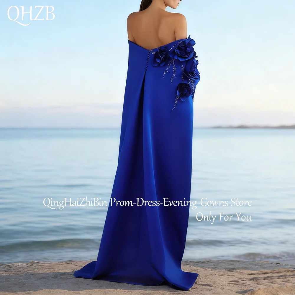 فساتين سهرة طويلة زرقاء فاخرة مخصصة للمناسبات الخاصة بدون ظهر بطول الأرض للنساء رداء حفلات التخرج 2025