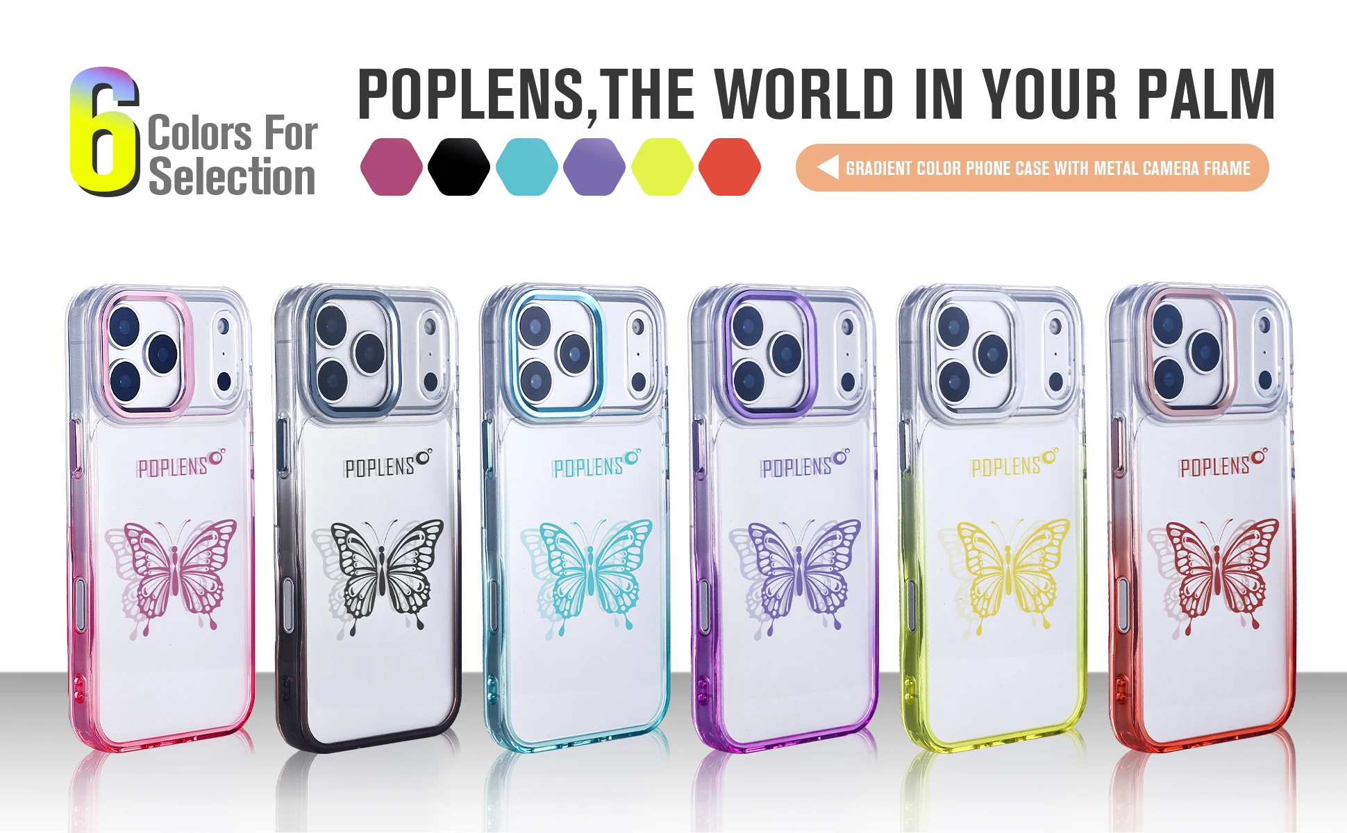 

POPLENS Case for iPhone 17 pro and 17 pro max 3D Butterfly Design Clear Shockproof TPU Protective Cover 6.3-inch