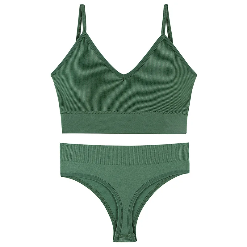Women Seamless Bra Set Sexy 4Sizes Thong Low Waist Panties No Wire Push Up Vest Bralette Lingerie Brassiere Female Underwear Set image 6