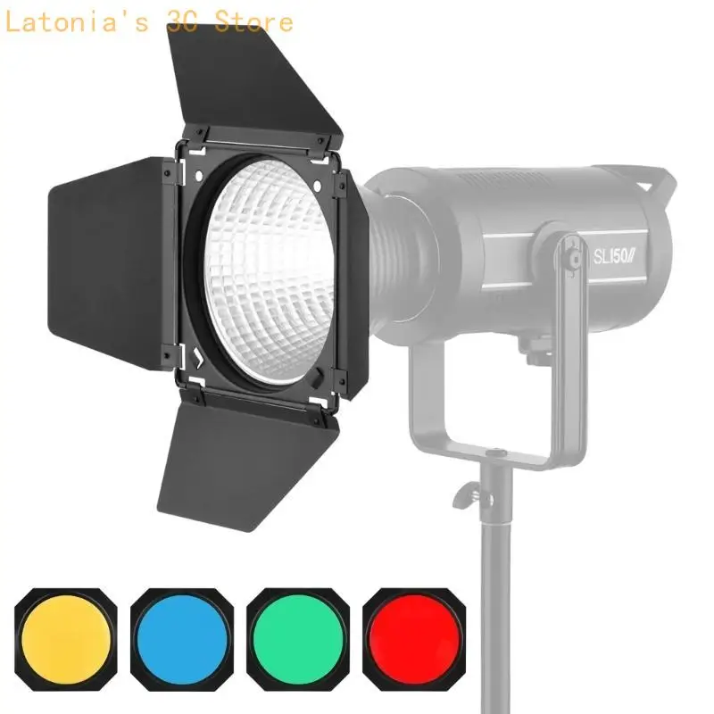 

Barn Door Barndoor with Honeycomb and 4 Color Gel Filters (Redness Yellow Blue Green) for 7 Inch Standard Reflector X3UB