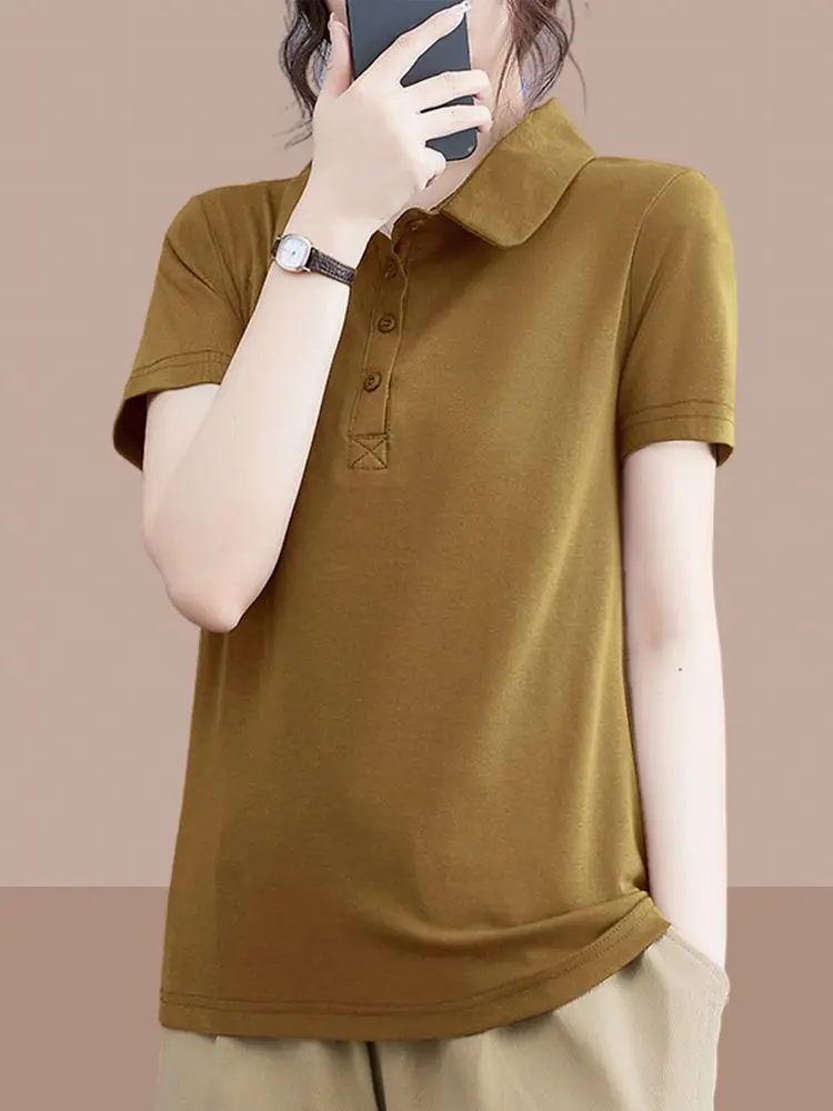 Popular 2025 Summer Short-sleeved T-shirt Women's Polo Shirt Lapel Top Women's Clothing  Polo Shirt Women Camisas De Mujer