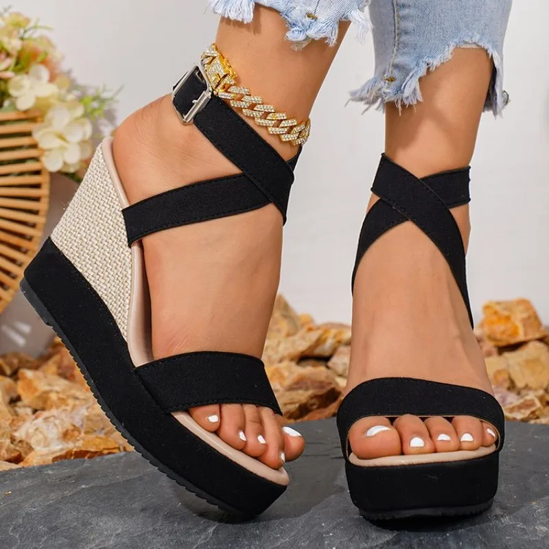 Women Sandals Summer Wedge Platform Shoes Cross Strap Open Toe Buckle Ankle Casual Beach Comfortable Walking Footwear Trend 2026 view 2