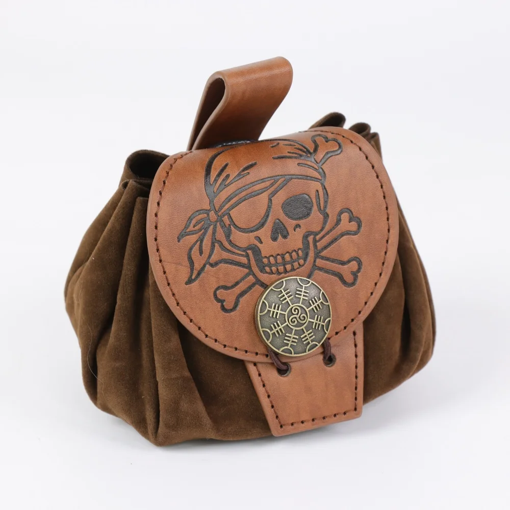 Bolsa de cintura de cuero sintético de estilo medieval para Halloween, bolso de cinturón con remaches de estilo vintage, accesorio para disfraces de cosplay.