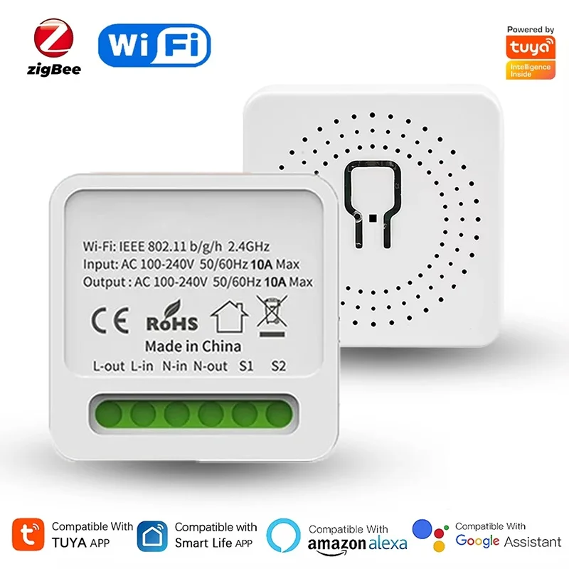 Tuya 16A WiFi Switch Mini Smart Home Light Switches Module 2 Way Control Work مع Smart Life Support Alexa Google Home Switch