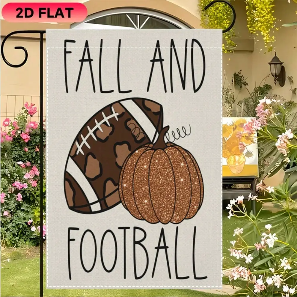 

1pc Fall and Football Garden Flag 12x18 Inch, Autumn Glitter Pumpkin Leopard Print Decorative Flag for Outdoor Home Lawn Porch, Fall Sports Themed