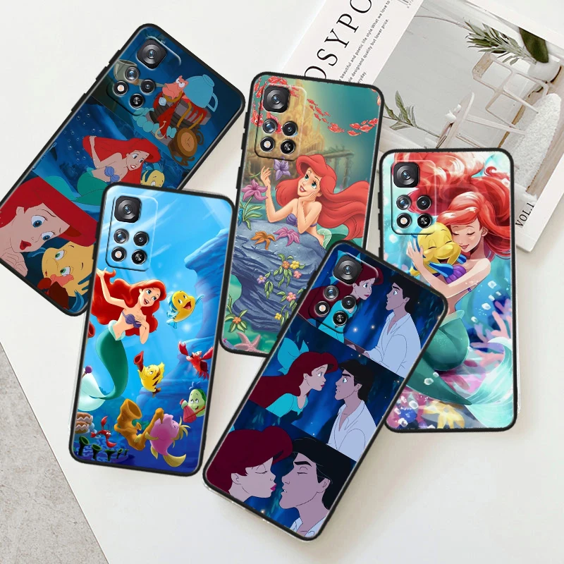 The Little Mermaid Black Phone Case For Xiaomi Redmi Note 13 12 11 10 9 Pro Plus S T Max E 4G 5G Funda Shell Soft Cover Capa