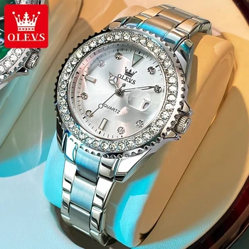 OLEVS Original reloj de cuarzo con esfera de diamante para mujer, relojes elegantes a la moda para mujer, reloj de pulsera resistente al agua de acero inoxidable para mujer