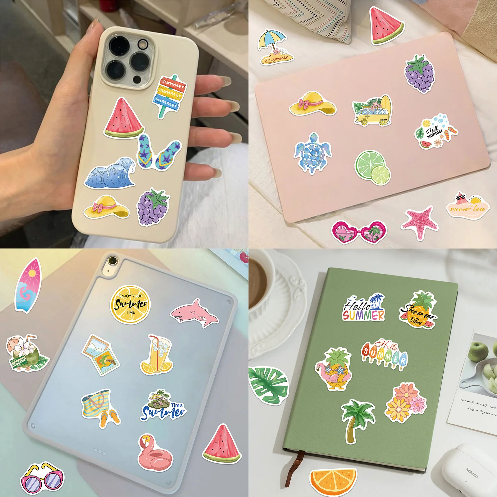 50 PZ Nuova Estate Fresco Doodle Adesivi Del Fumetto Sveglio Divertimento Decalcomania Giocattolo Per Bambini Regali FAI DA TE Tazza di Acqua Chitarra Diario Scrivania Bici