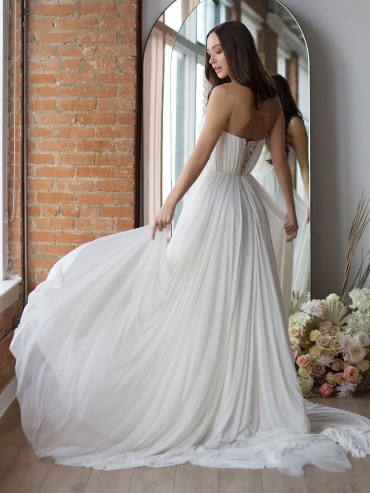 Robe de mariée en mousseline de soie simple, mancherons chérie, appliques, fermeture à glissière au dos, patients, quel que soit le train de balayage, ligne A, 2021