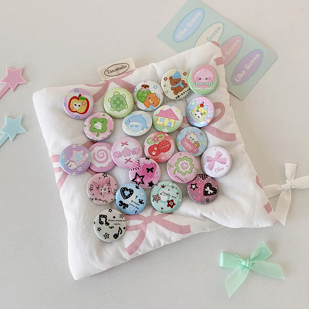 6pcs/Set Kawaii Japanese 4-Leaf Clover 25mm Mini Brooch Cute Girls Crossbody Bag Decoration Accessories Students Badge Set