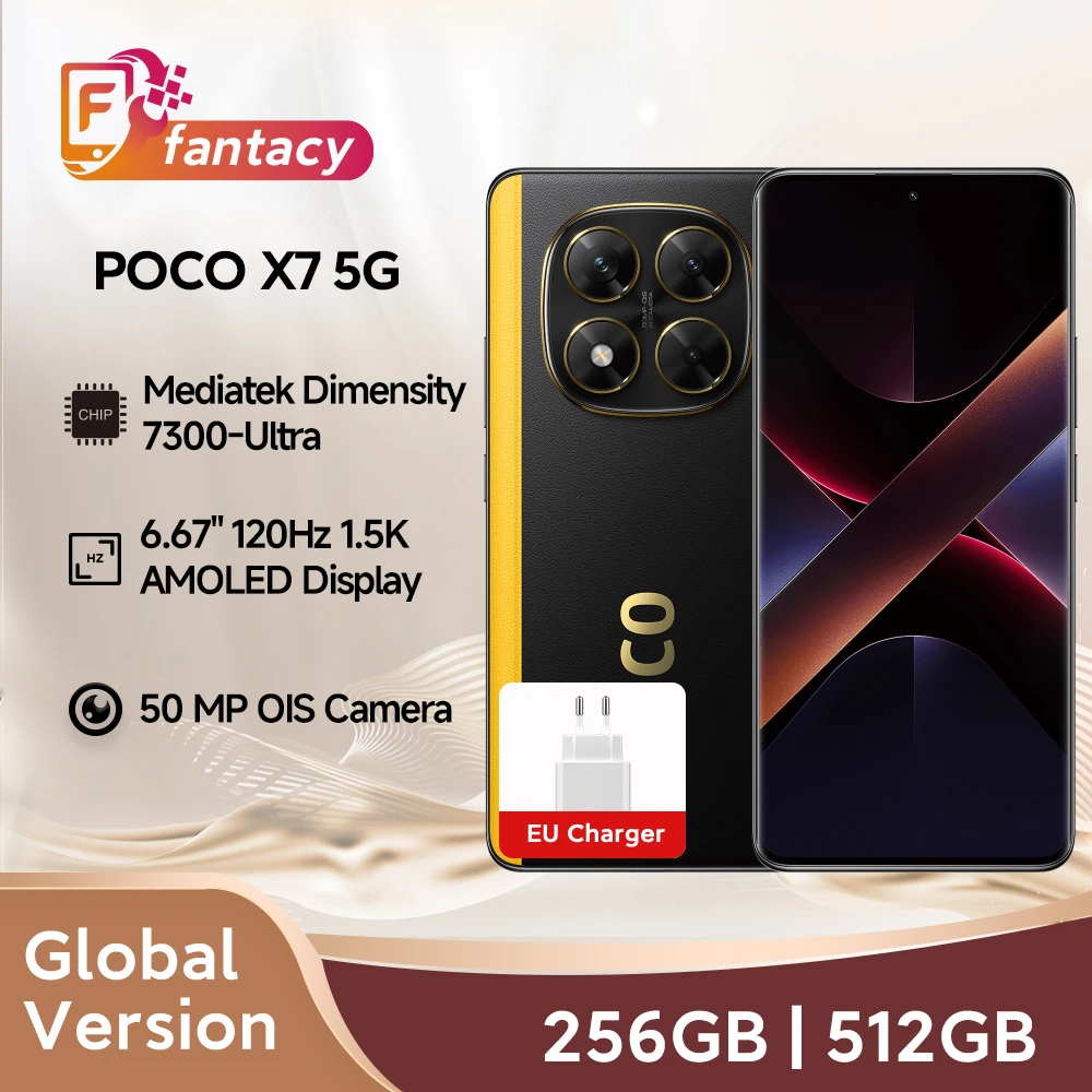 هاتف ذكي POCO X7 الإصدار العالمي MTK Dimensity 7300 Ultra 6.67 بوصة 1.5K AMOLED عرض كاميرا 50 ميجابكسل 45 وات شحن توربو 5110 مللي أمبير في الساعة