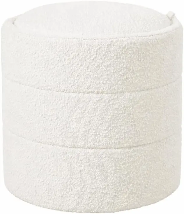 18" Storage Round Ottoman - Cream Boucle