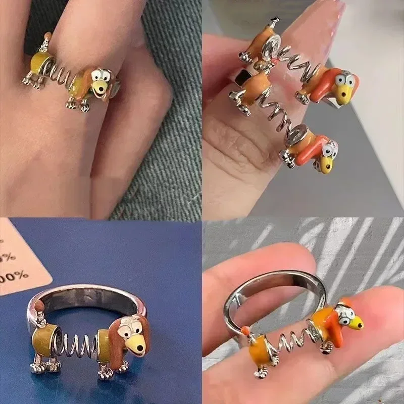 

Personalized Cute Dachshund Dog Rings For Woman Man New Adjustable Spring Design Dog Rings Couples/Friendship/Family Party Gift