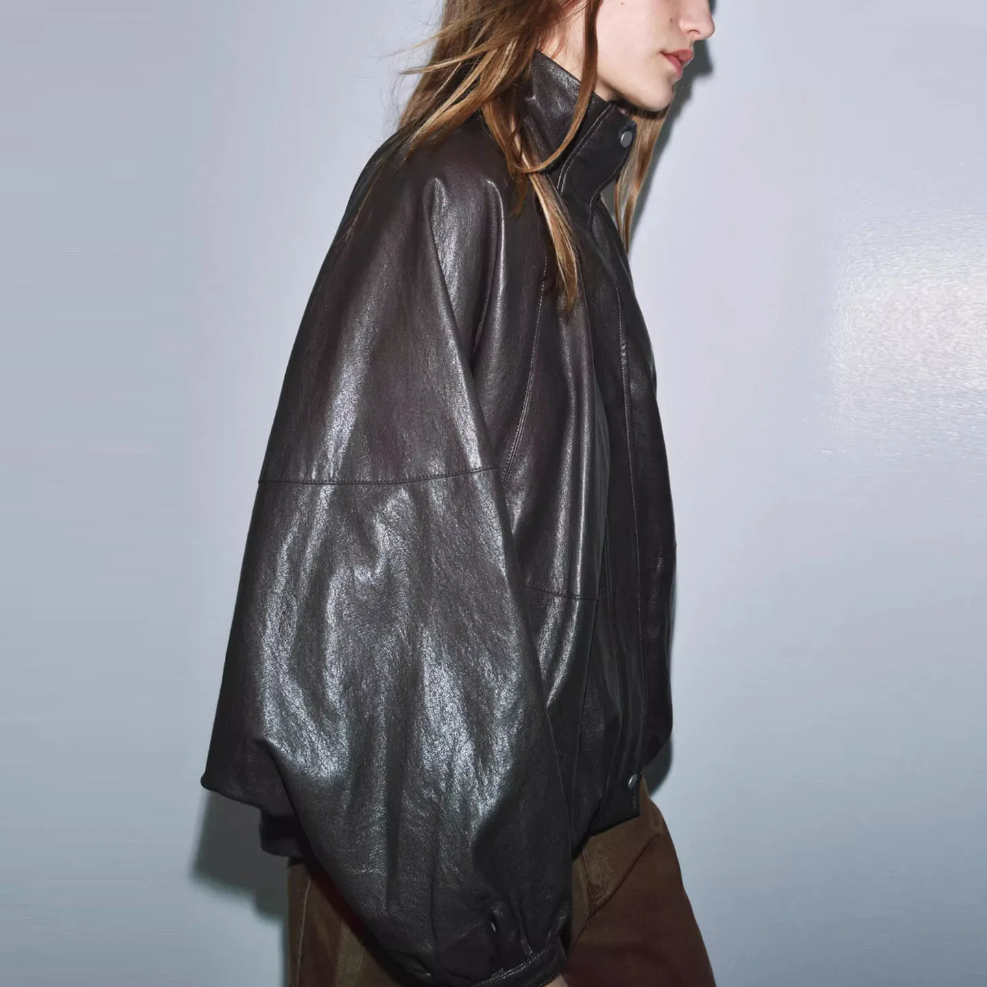 Z Women's Faion Leather Effect Pilot Jaet Coat Stand Fit ort Outerwear Long Sve Zipper Closure Autumn 2025