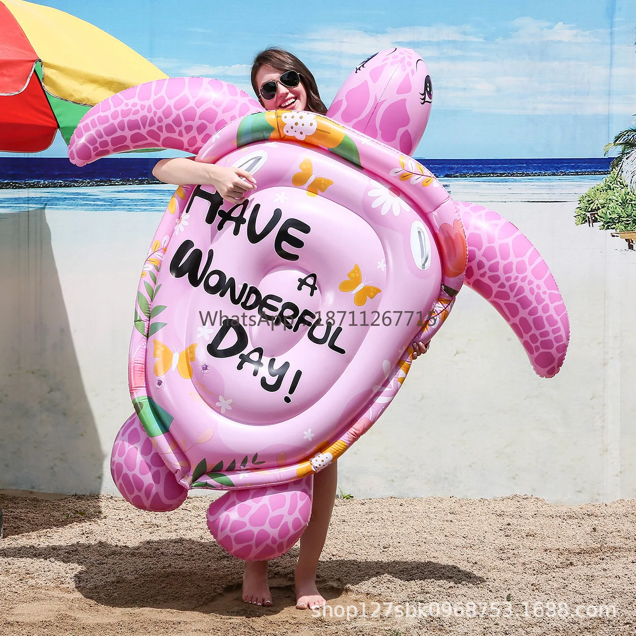 Popular water play pink turtle inflatable water float surfing float bed