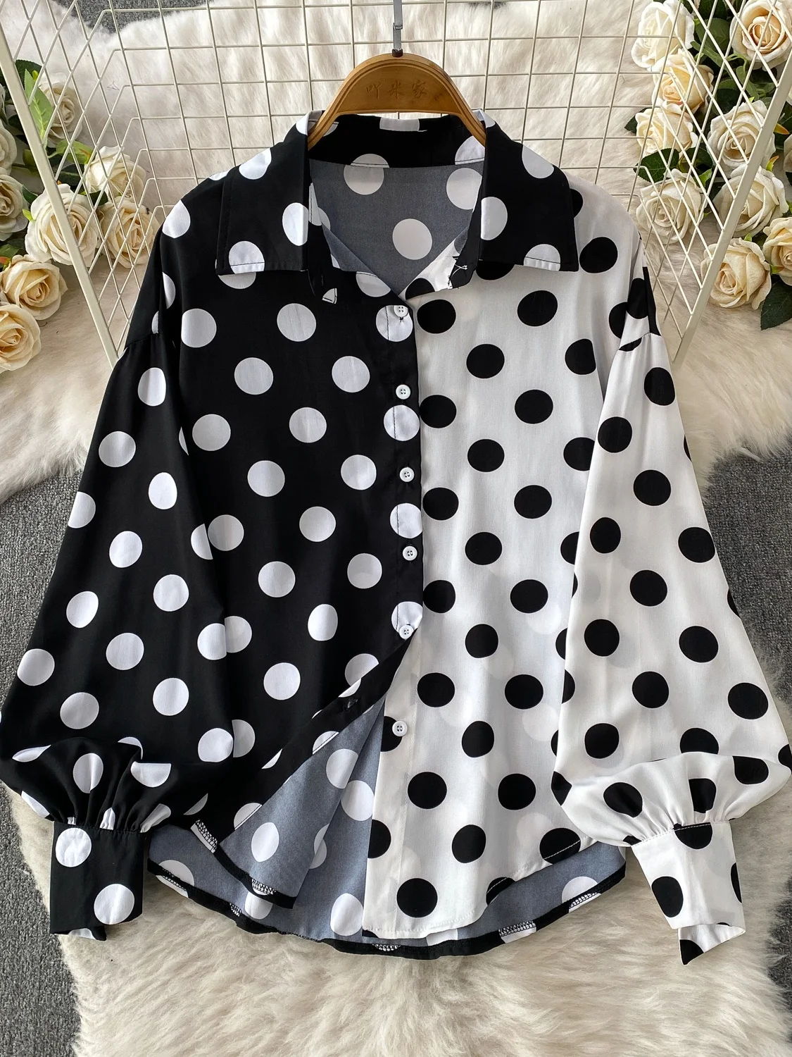 Elegant Commuter Polka Dot Anti-Wrinkle Satin Collar Shirt Women's Gored Skirt Two-Piece Set Summer Fashion Workwear