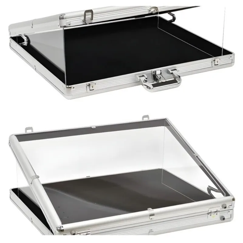 Silver Aluminum Acrylic Transparent Top Display Stand Portable Supplier Trade Display Case for TCG Cards with Lock Function