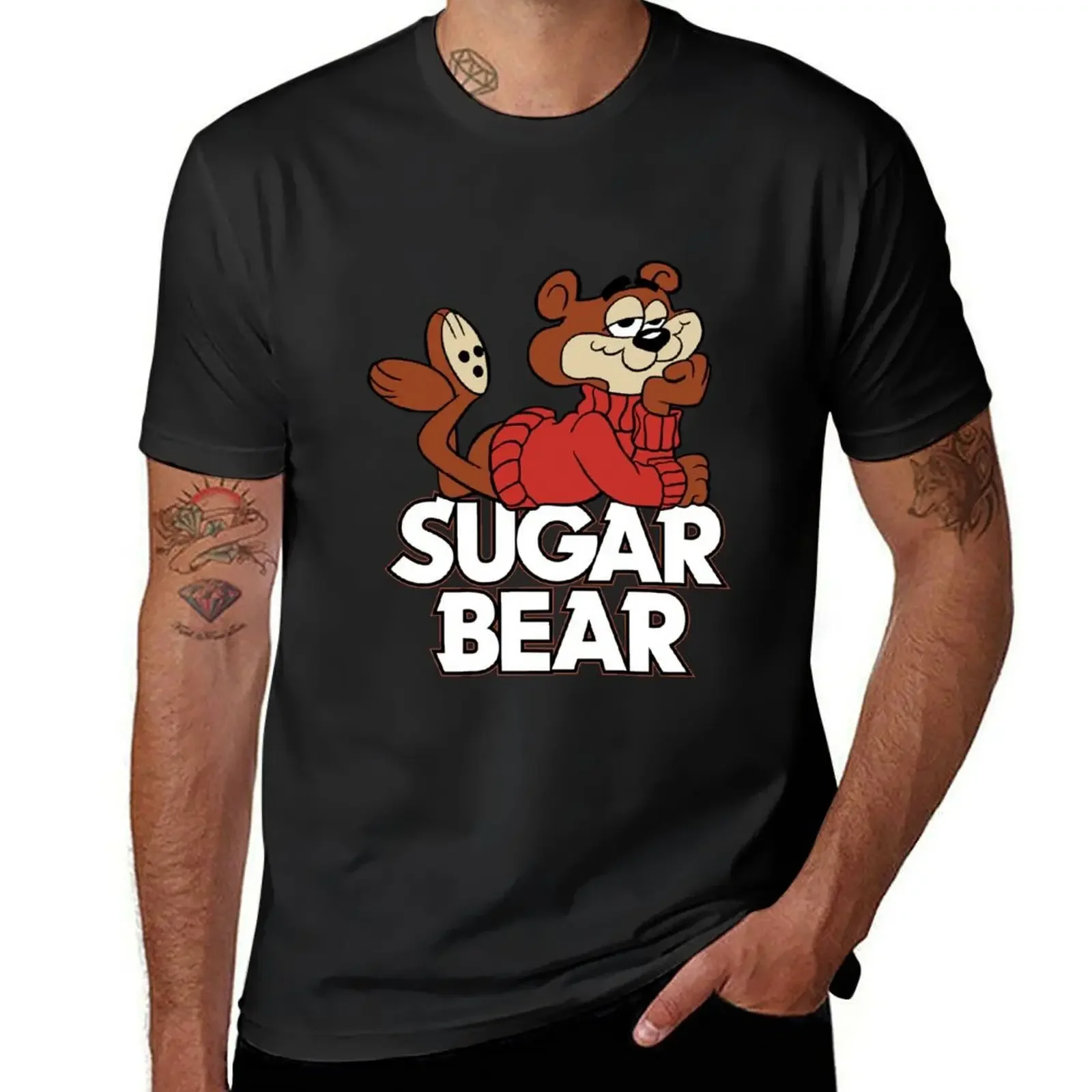 Classic Sugar Bear Cereal Mascot Character and Typography T-Shirt oversized t shirt cheap stuff black t-shirts for men