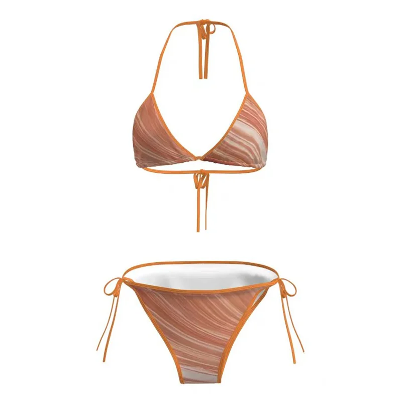 

Orange Gradient Stripe Bikini Ins Style Student Hot Spring Swimming Suit Slimming Sexy Girl Tie Dye Separate Swimsuit