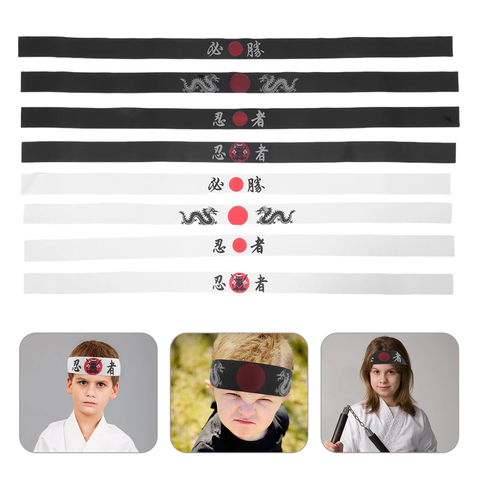 

8pcs Kids Ninja Headbands Samurai Party Favors Costume Accessories Comfortable Adjustable For Kids Karate Headband Japanese