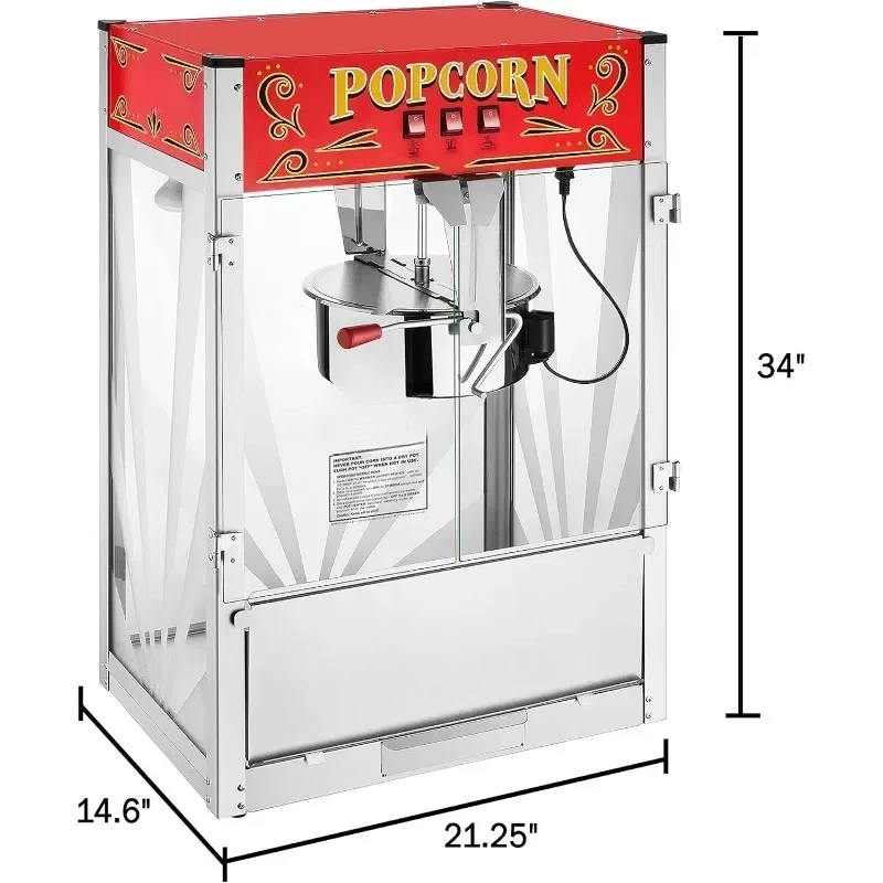 Countertop Popcorn Machine 7 Gallon Popper-16oz Kettle, Warming Tray, Scoop, 16 Ounce