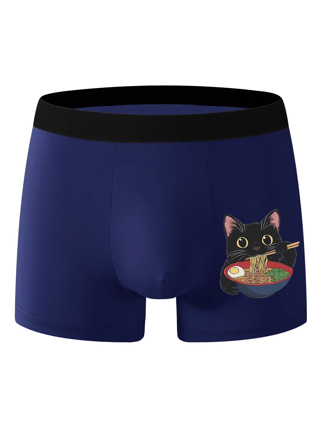 Men's must-have fashionable underwear for summer 2025 new Black cartoon print simple and comfortable A little cat eating noodles