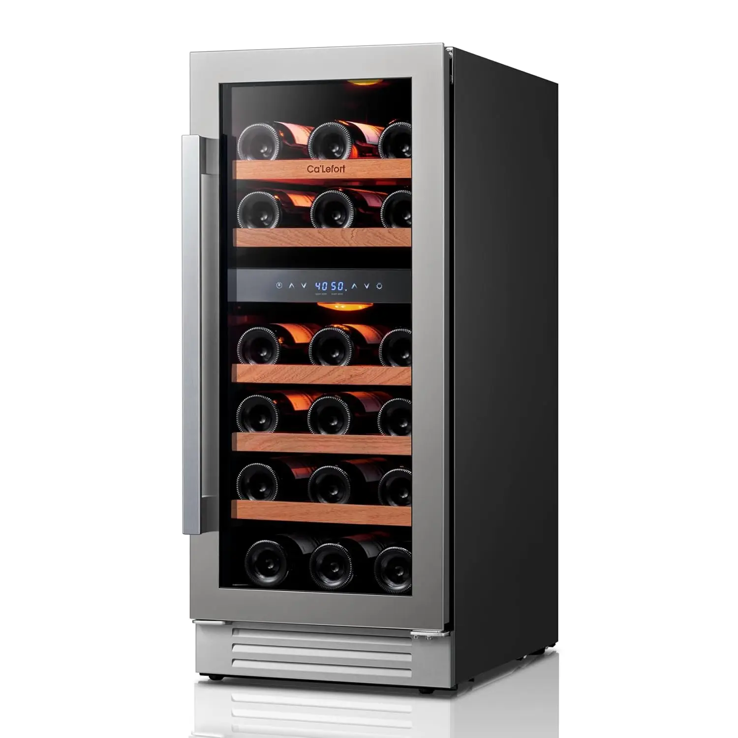 

Винный холодильник 15 дюймов - на 28 бутылок, двухзонный, со стеклянной дверцей, 3 LED-лампы, встроенный компрессор, на заказ