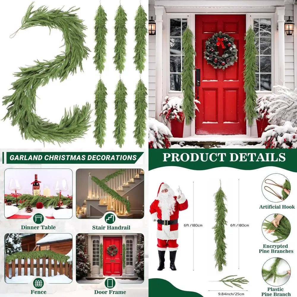 

Artificial 6-Foot Christmas Norfolk Pine Garland, Premium Faux Greenery for Holiday Decor, Mantle, Fireplace, Staircase