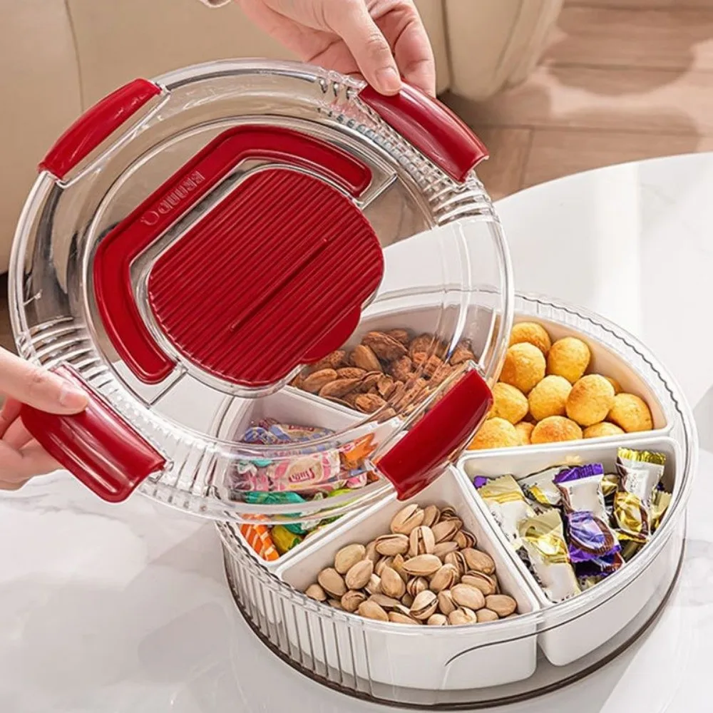 Sealed Rotating Serving Tray Divided Compartmentalized Snack Storage Box With 5 Compartments With Handle