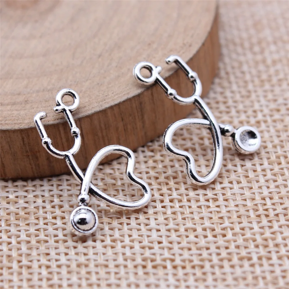 WYSIWYG 20pcs 14x21mm Antique Silver Color Stethoscope Charms Pendant For DIY Jewelry Making Handmade Jewelry Craft Findings