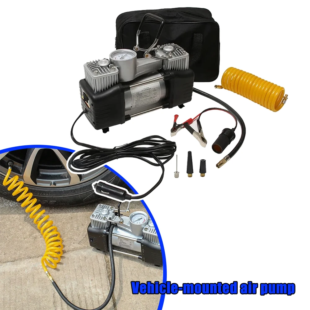 

500PSI 12V Dual Chamber Air Pump Metal with LED Light 70L min Portable Lightweight for Car Tire Swimming Ring Air Bed