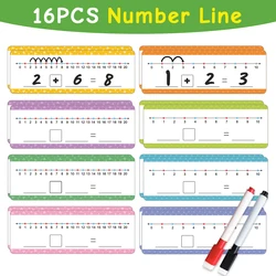 16Pcs Educational Dry Erase Number Line Cards for Kids Addition & Subtraction Math Manipulative Game for Kindergarten Learning