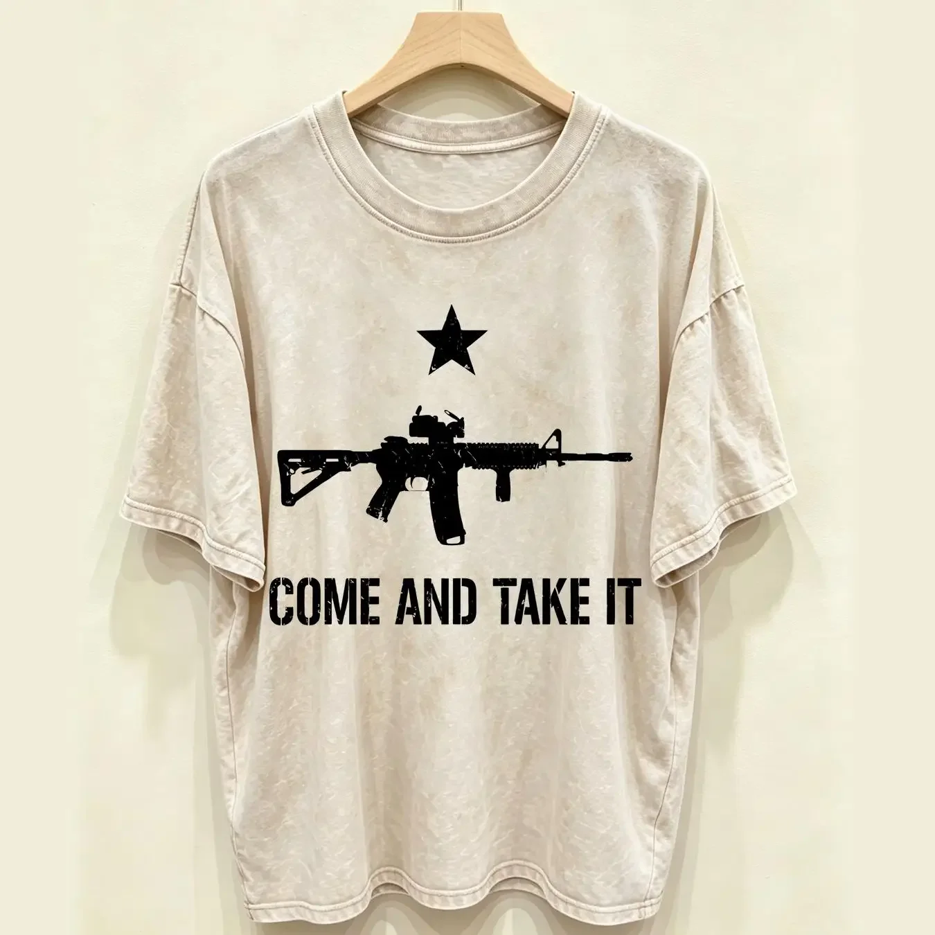 washed T Shirt AR15 Rifle Gun Pro Guns 2nd Amendment NRA Come And Take It New long sleeves vintage Washed Versatile Soft