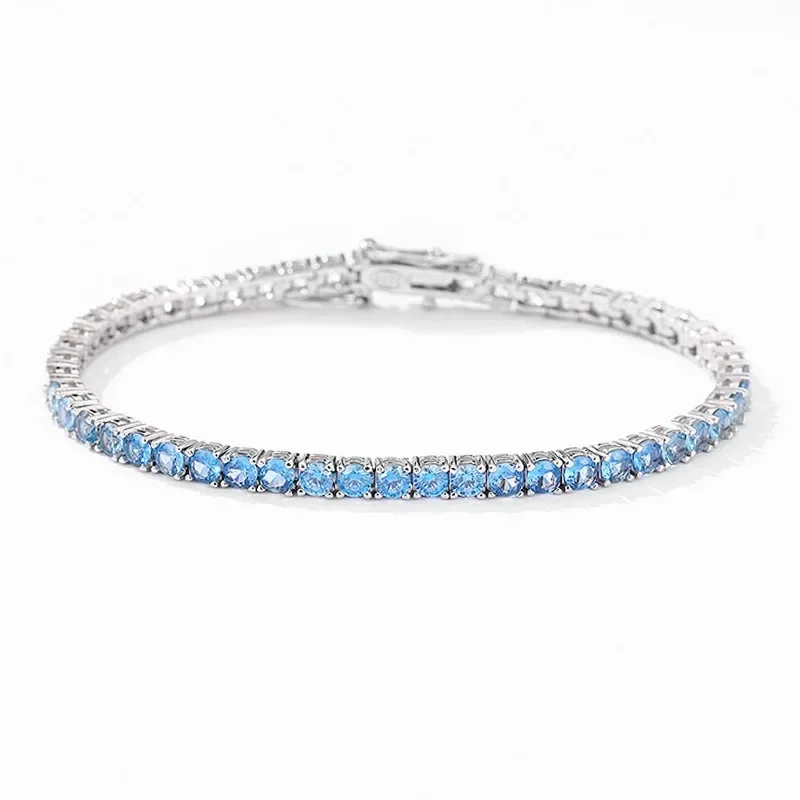 

EWYA 2025 Original Full S925 3mm Red Zircon Tennis Bracelet Women's Gradient Silver Sea Blue High Carbon Gemstone Chain Bracelet