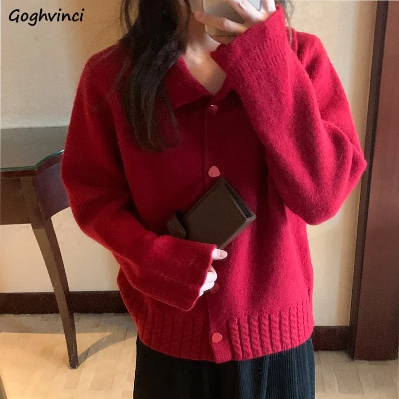 Cardigan Women Knitted Peter Pan Collar Solid Autumn Popular Ins Gentle Sweet Girls Simple Korean Fashion Knitwear Leisure Cozy