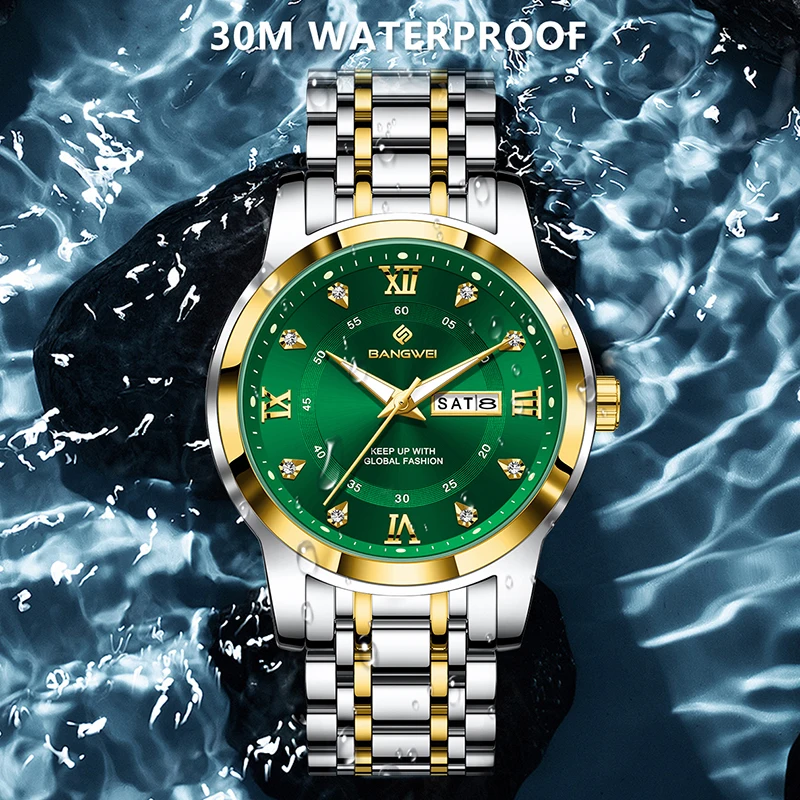 

LIGE 2026 Новые модные мужские часы BANGWEI Роскошные кварцевые наручные часы 30 м Водонепроницаемые светящиеся стальные повседневные мужские часы Подарки Reloj
