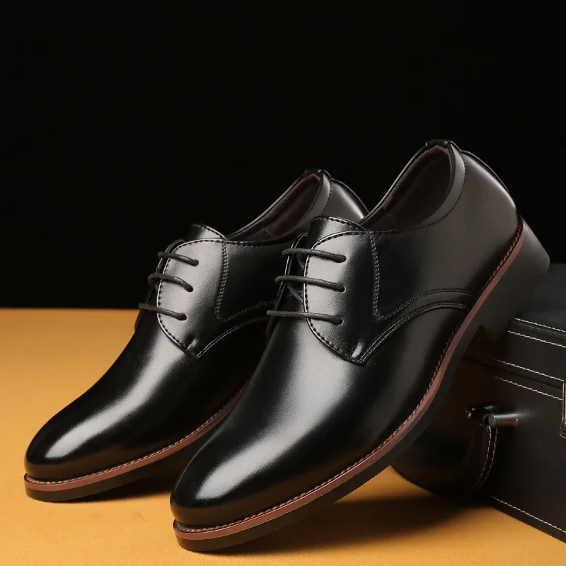New Men's Plus Size Dress Shoes Comfortable Non-Slip Leather Oxfords Durable Business Formal Lace Up Wide Width Casual Shoes