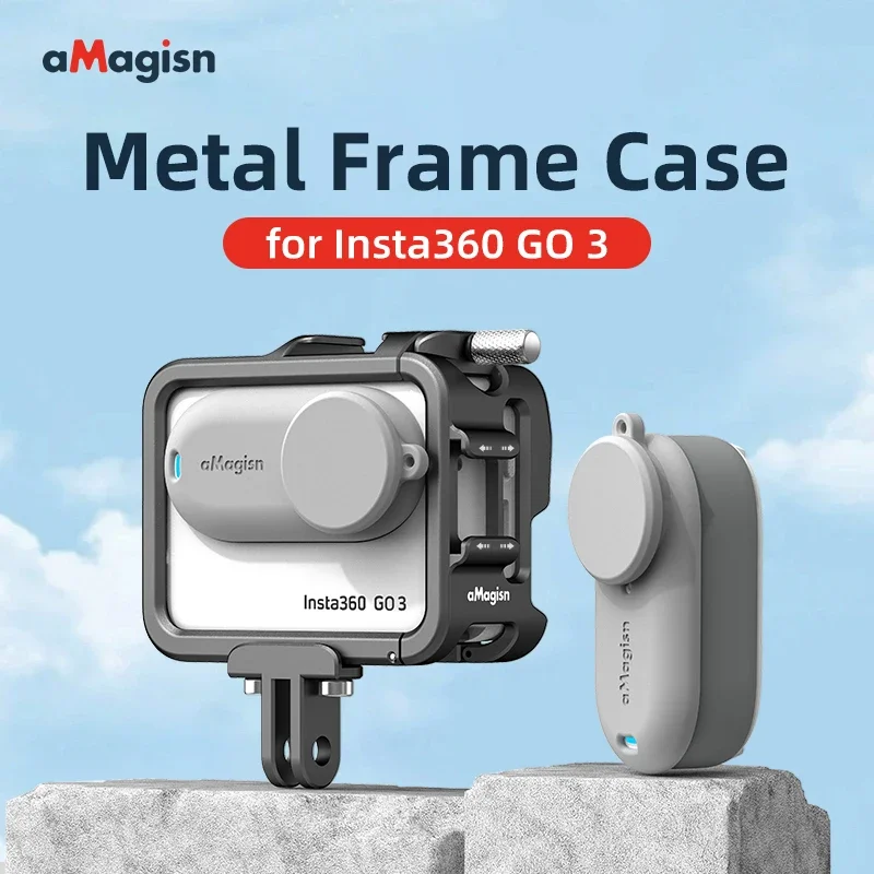 aMagisn Aluminum Frame Cage with Lens Cap for Insta360 GO 3S,Metal Housing Case with Cold Shoe Mount,Insta360 GO3S Accessories