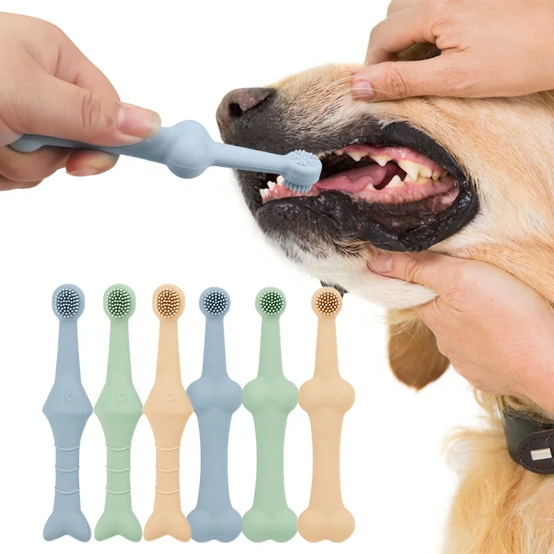 Hot Sales Silicone Dog Toothbrush Pet Tongue Cleaner 2-in-1 BPA Free Pets Toothbrush for Puppy Doggie Kitten Dental Care