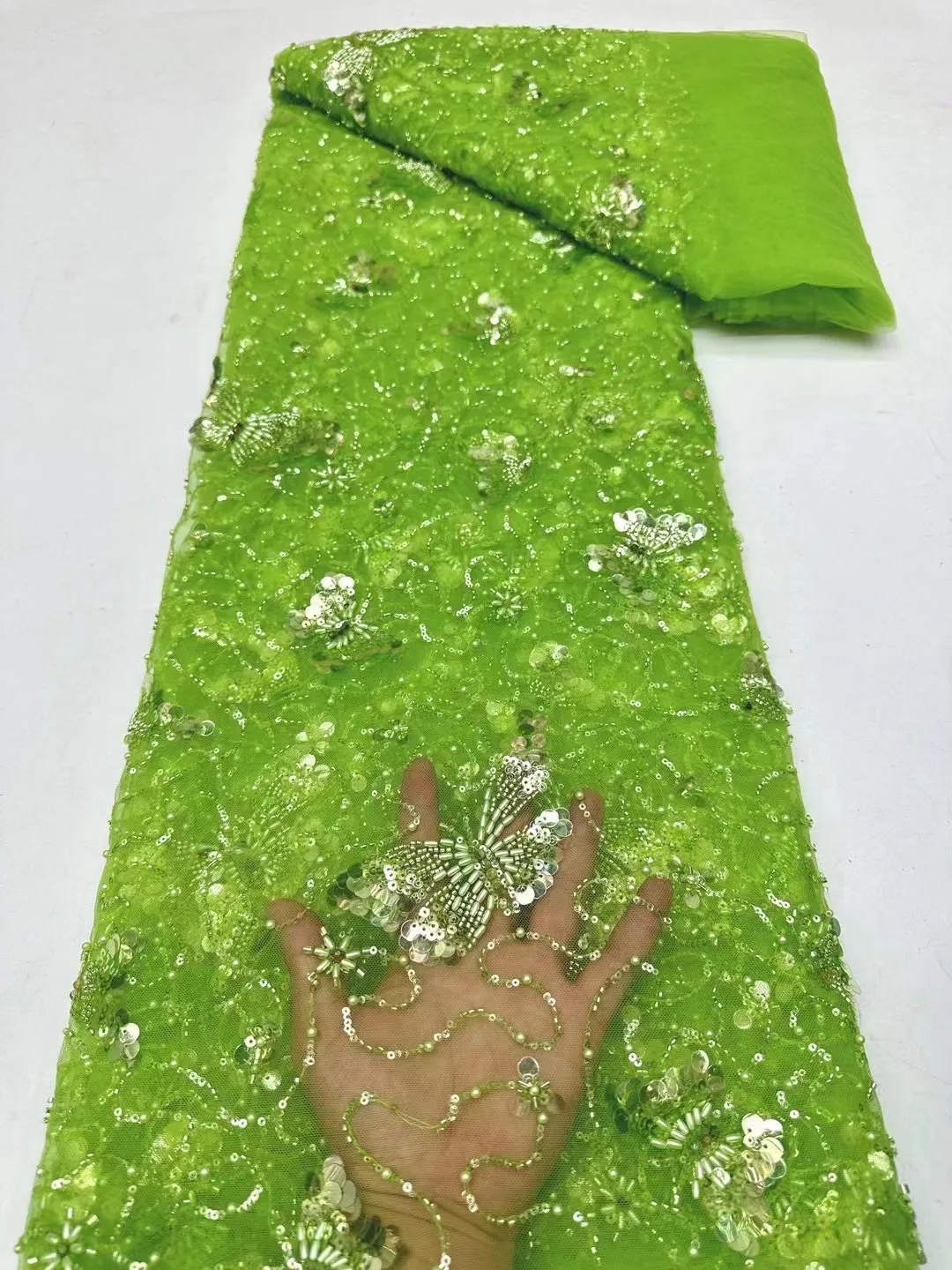 

African Lace Fabric 2024 Sequins Beaded Embroidery Groom Nigerian Bridal High Quality French Tulle Lace Fabric For Wedding