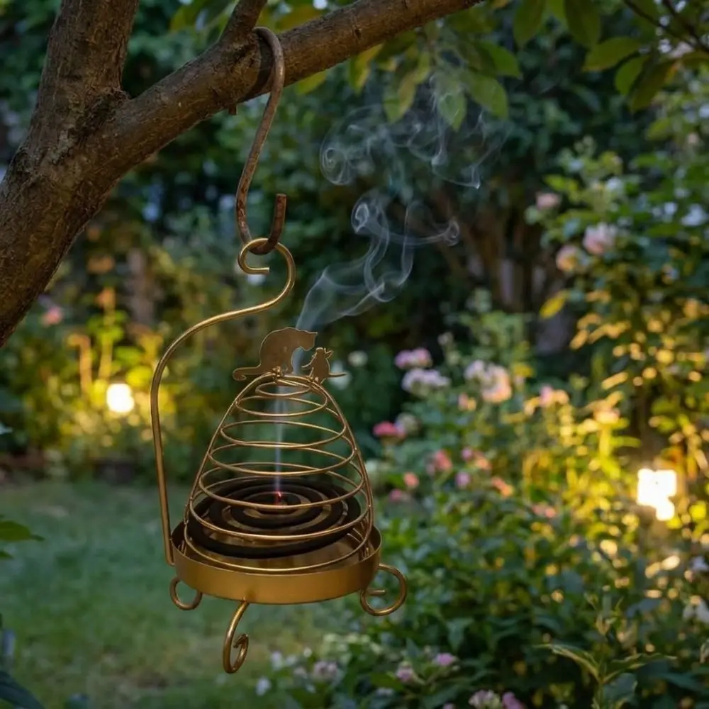 Metal Bird Cage Shaped Mosquito Coil Holder Rustproof Durable Mosquito Incense Rack Portable Mosquito Incense Holder Patio